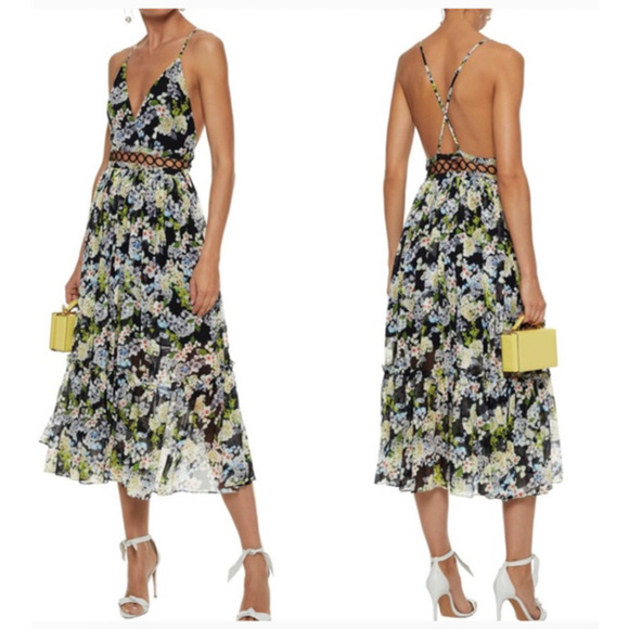 Marissa Webb Deanna Silk Floral Dress Open Back L - Picture 1 of 15